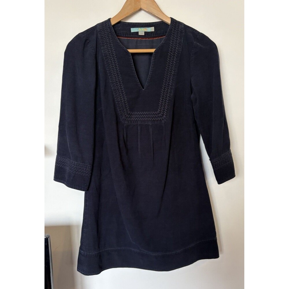 Boden Navy Corduroy 3/4 Sleeve Boho Mini Tunic Dress Size 2
